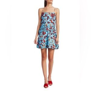 Derek Lam 10 Crosby Floral Blue and Red Spaghetti Strap Dress